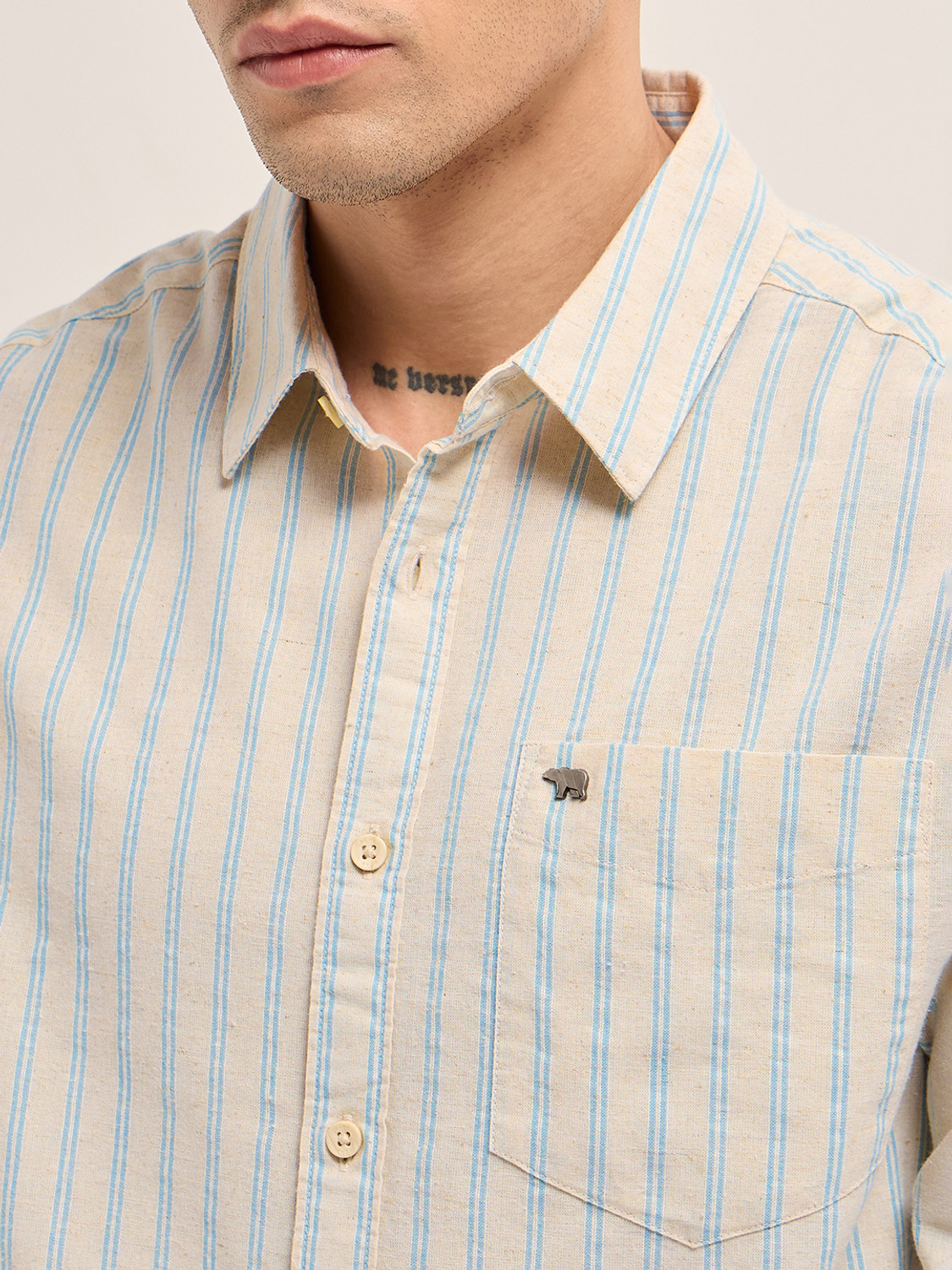Image of THE BEAR HOUSE Men Striped Casual Blue Shirt