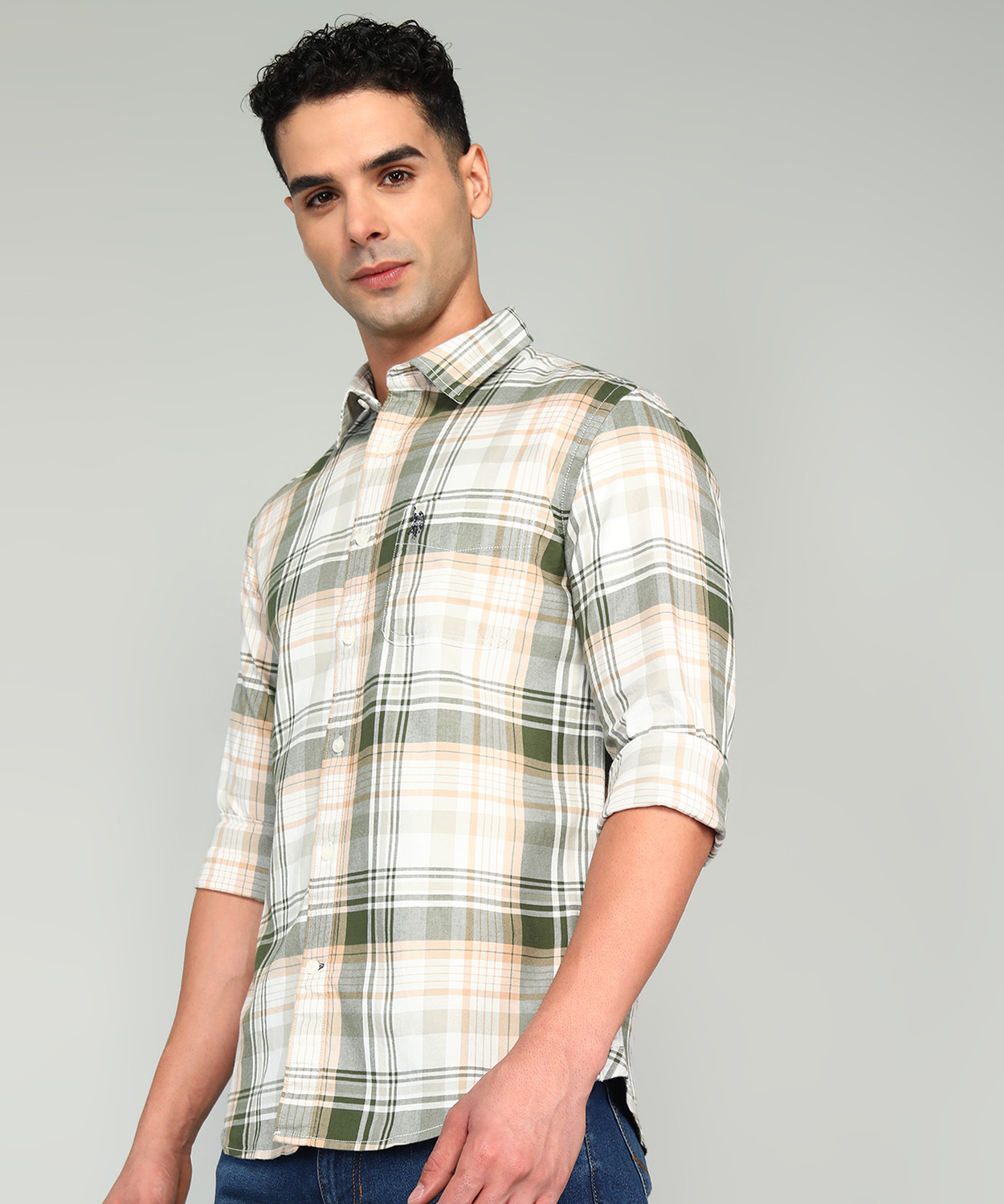 Image of U.S. POLO ASSN. Men Checkered Casual Green Shirt