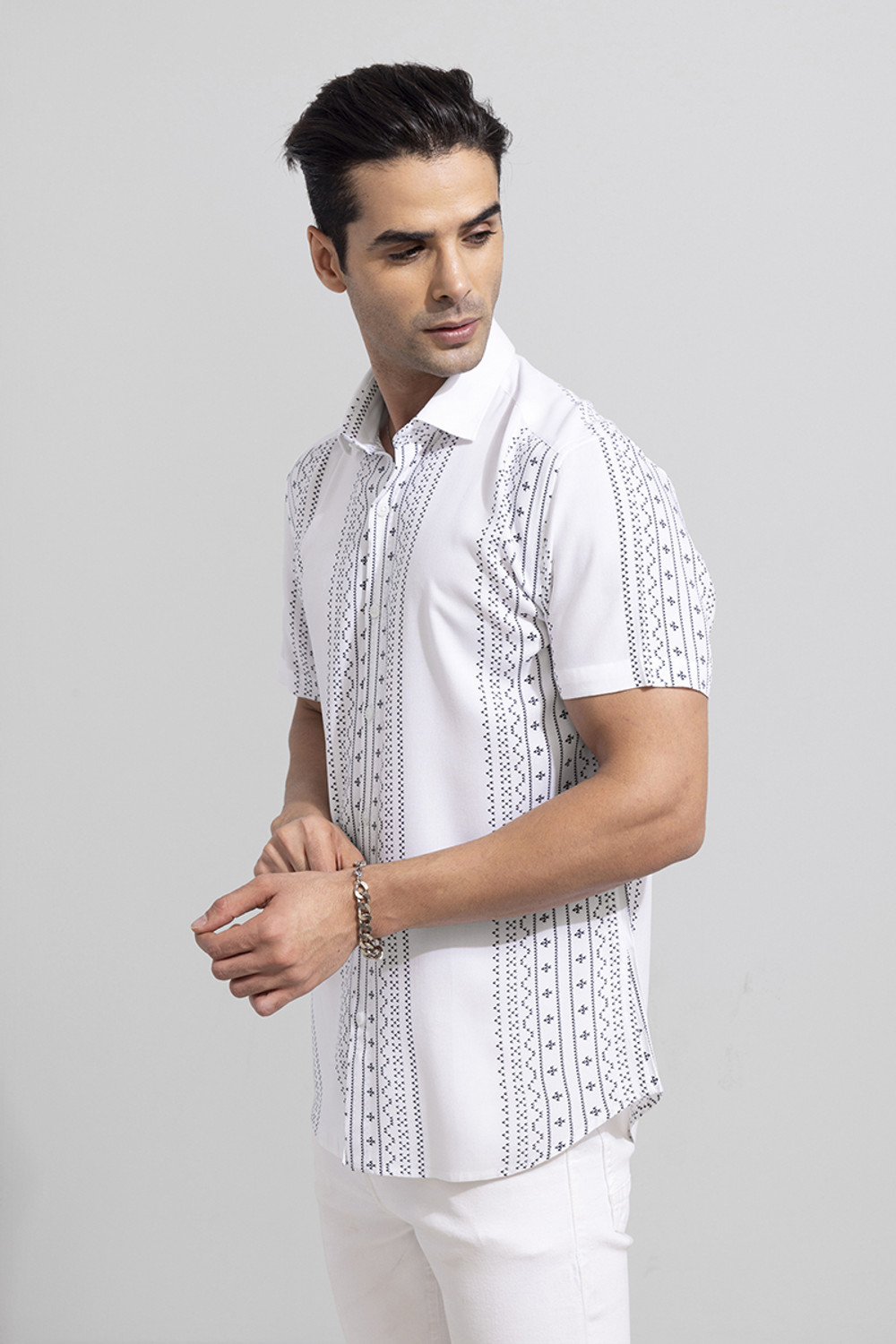 Image of Snitch Men Printed Casual White Shirt