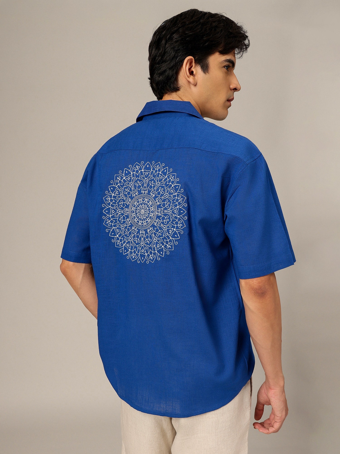 Image of DENNISON Men Embroidered Casual Blue Shirt