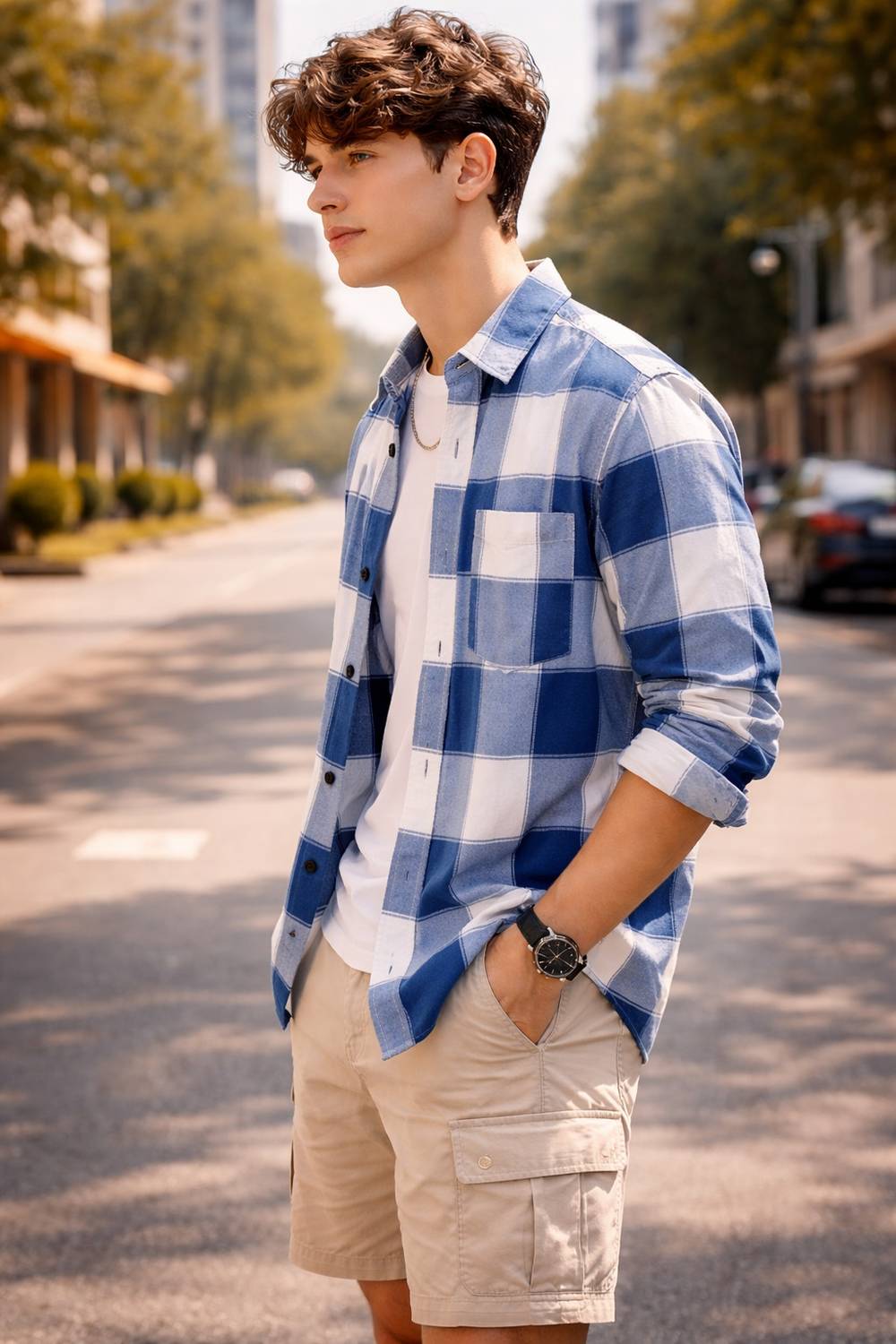 FalconWear Men Checkered Casual Dark Blue Shirt - Image 5