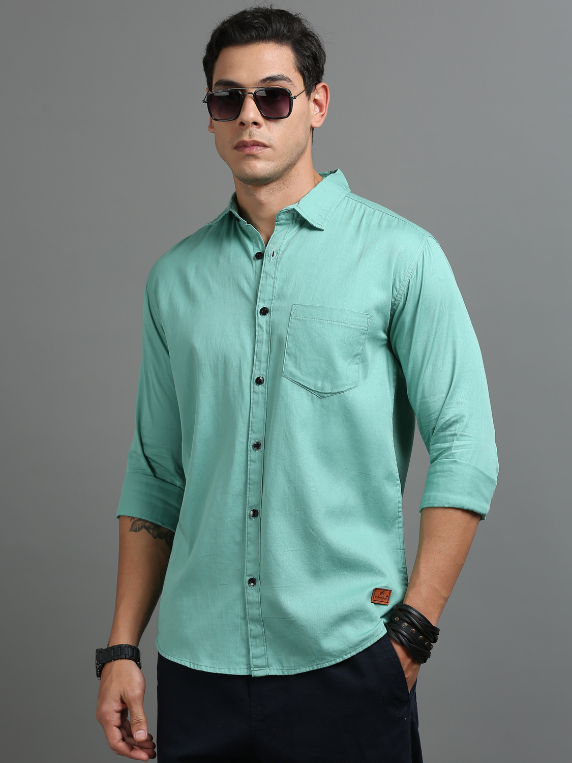Image of tallwalker Men Solid Casual Light Green Shirt