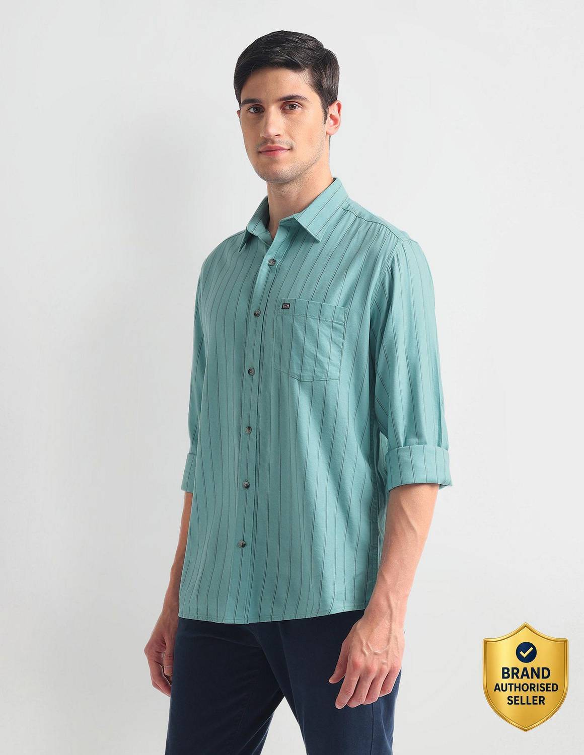 Arrow Sport Men Striped Casual Green Shirt
