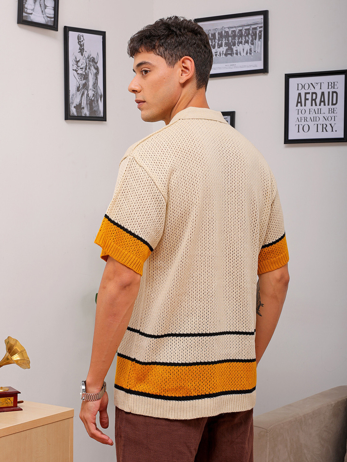 Image of The Indian Garage Co. Men Striped Casual Beige Shirt