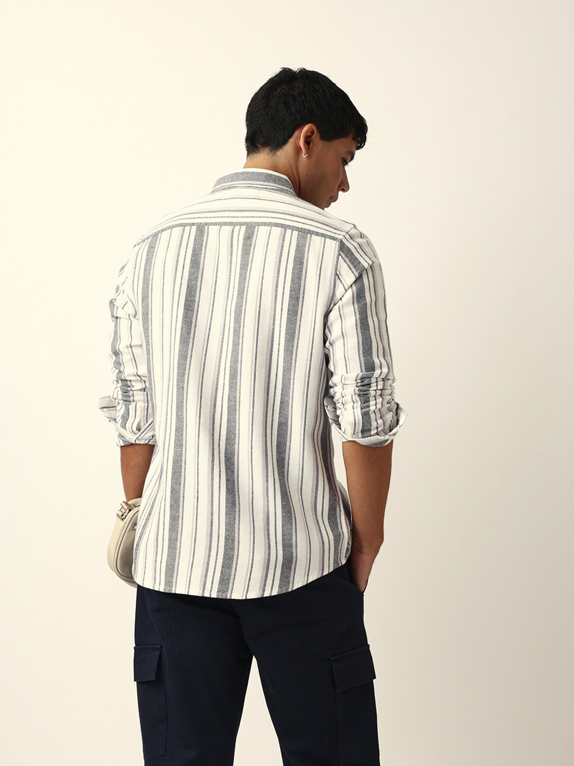 Image of THE BEAR HOUSE Men Striped Casual White Shirt