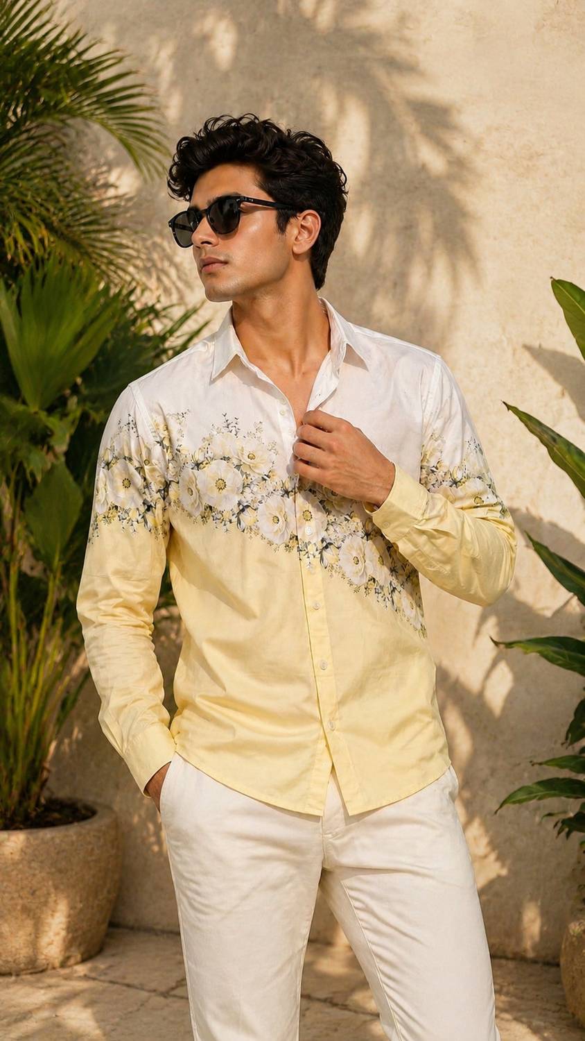 ZX BOSS Men Floral Print Casual White, Yellow Shirt - Buy ZX BOSS