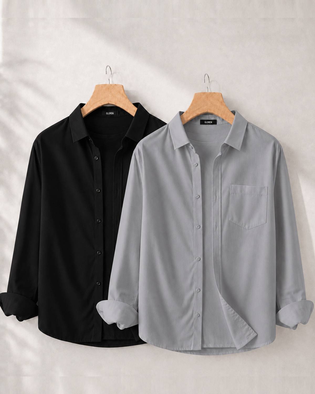 GLOREN Men Slim Fit Solid Spread Collar Casual Shirt - Image 1