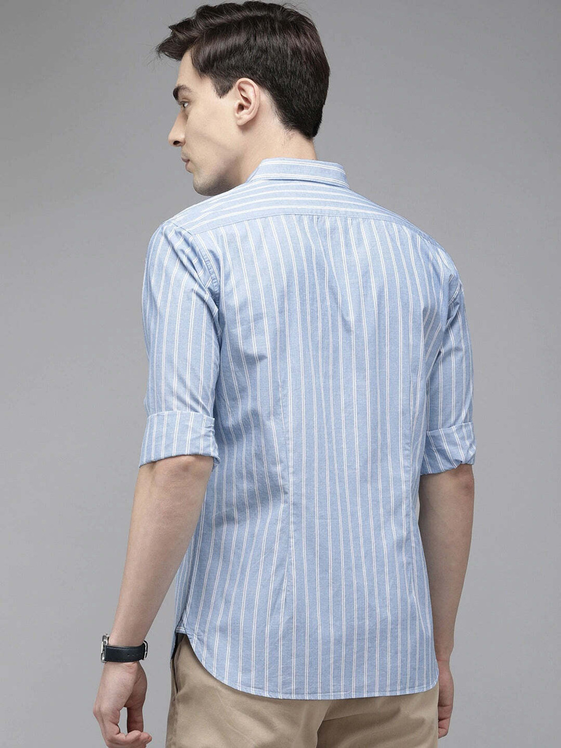 Image of THE BEAR HOUSE Men Striped Casual Blue Shirt