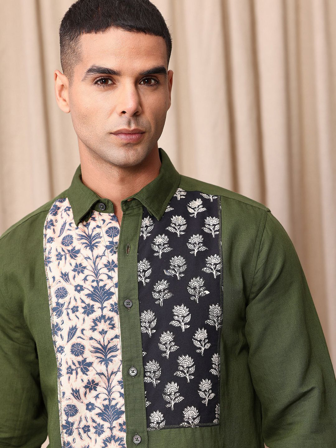 Image of Mr Bowerbird Men Self Design Casual Green Shirt