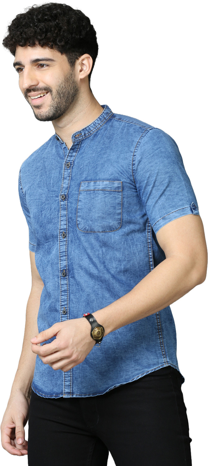 Image of HouseOfCommon Men Solid Casual Blue, Gold Shirt