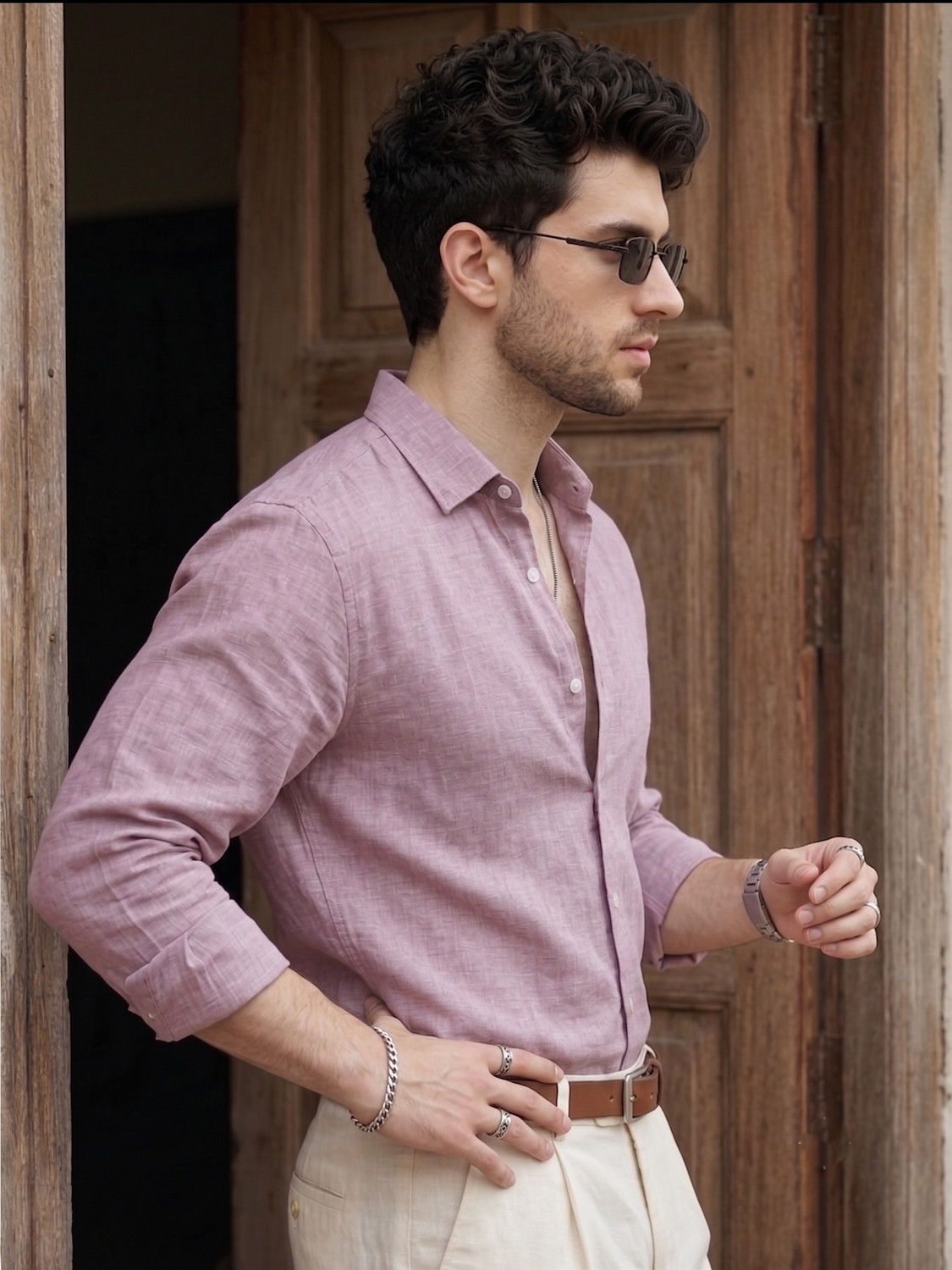 Image of STONEBERG Men Solid Formal Pink Shirt