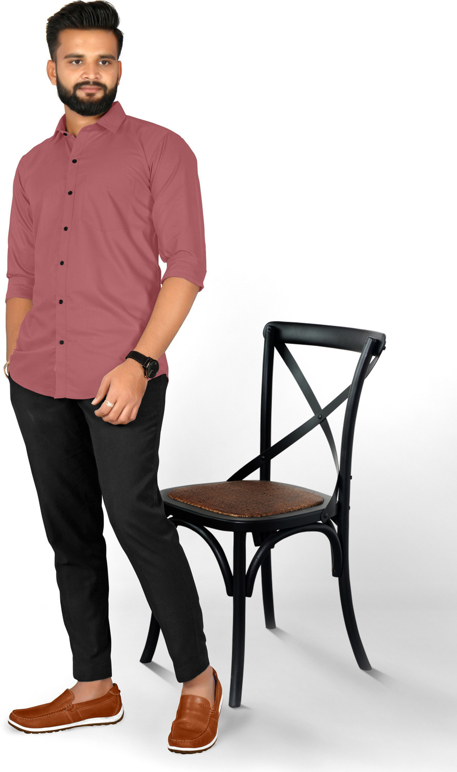 Image of FIBERMILL Men Solid Formal Pink Shirt