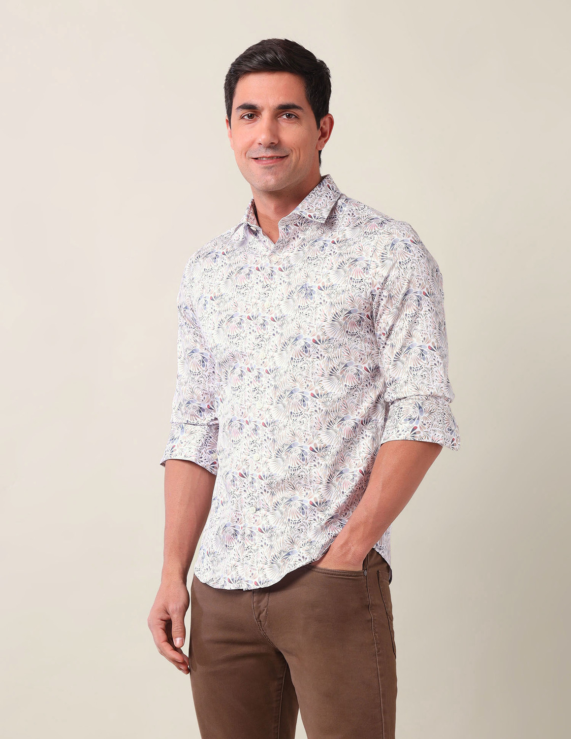 Image of U.S. POLO ASSN. Men Printed Casual White Shirt