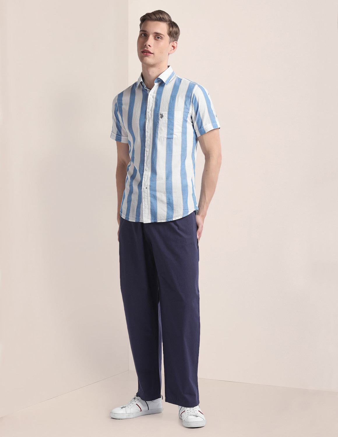 Image of U.S. POLO ASSN. Men Striped Casual Blue, White Shirt