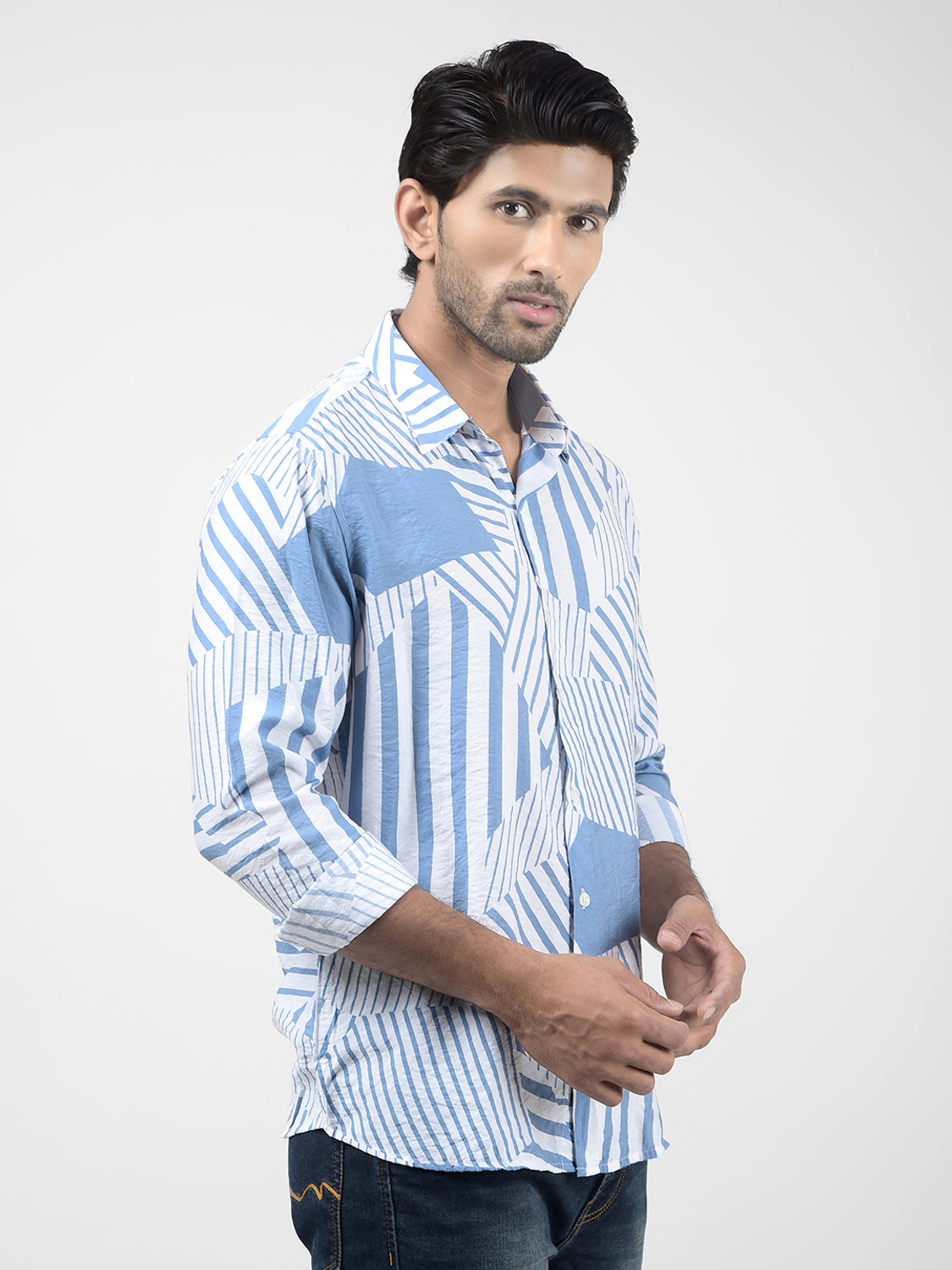 Image of NUMERO UNO Men Striped Casual Blue Shirt