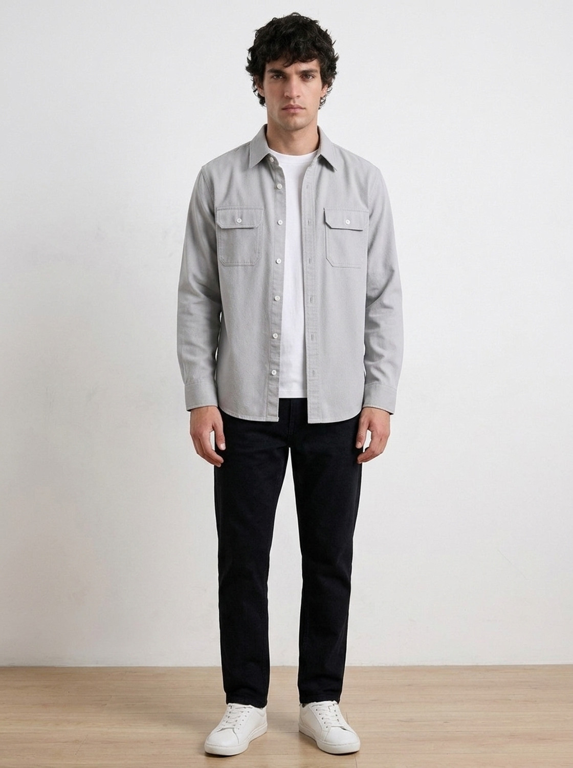 Image of FOXEY Men Solid Casual Grey Shirt