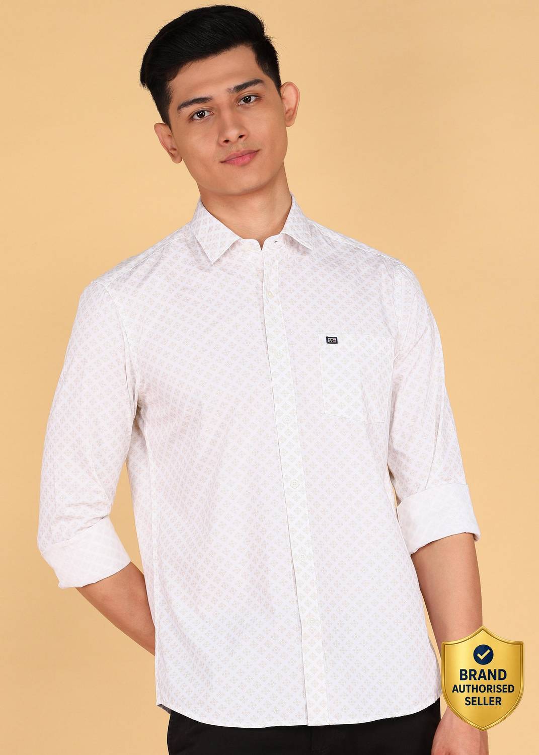 ARROW Men Printed Casual Beige Shirt