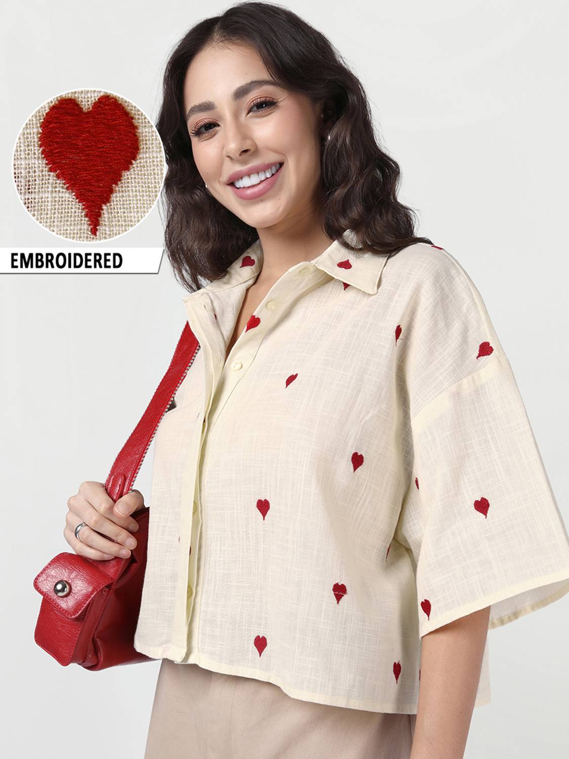 BEWAKOOF Women Embroidered Casual Beige Shirt