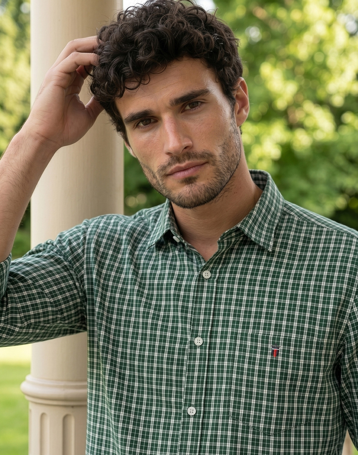 Image of LOUIS PHILIPPE Men Checkered Casual Green Shirt