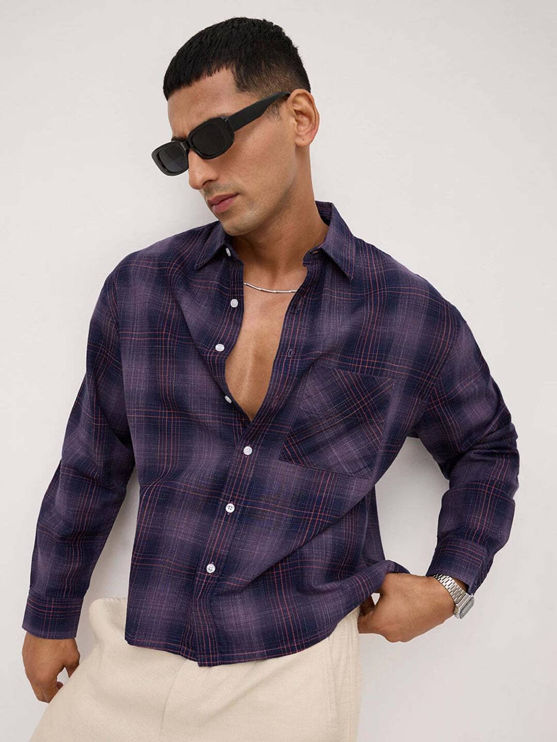 VASTRADO Men Purple Checkered Casual Shirt - Image 3