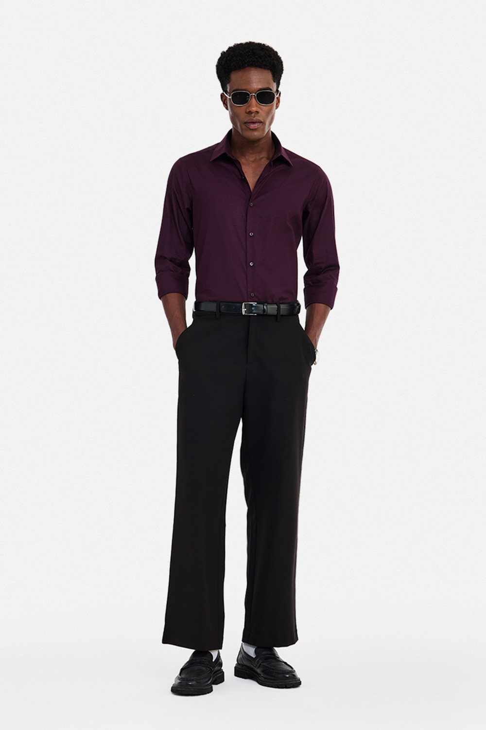 Image of Snitch Men Solid Formal Purple Shirt