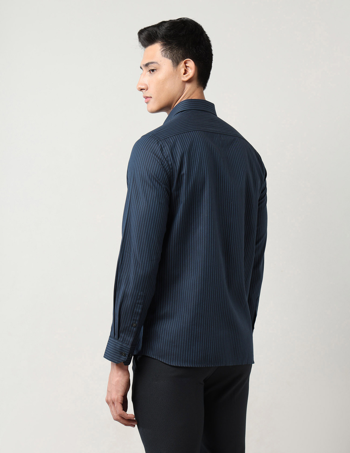 Image of ARROW Men Striped Formal Blue Shirt