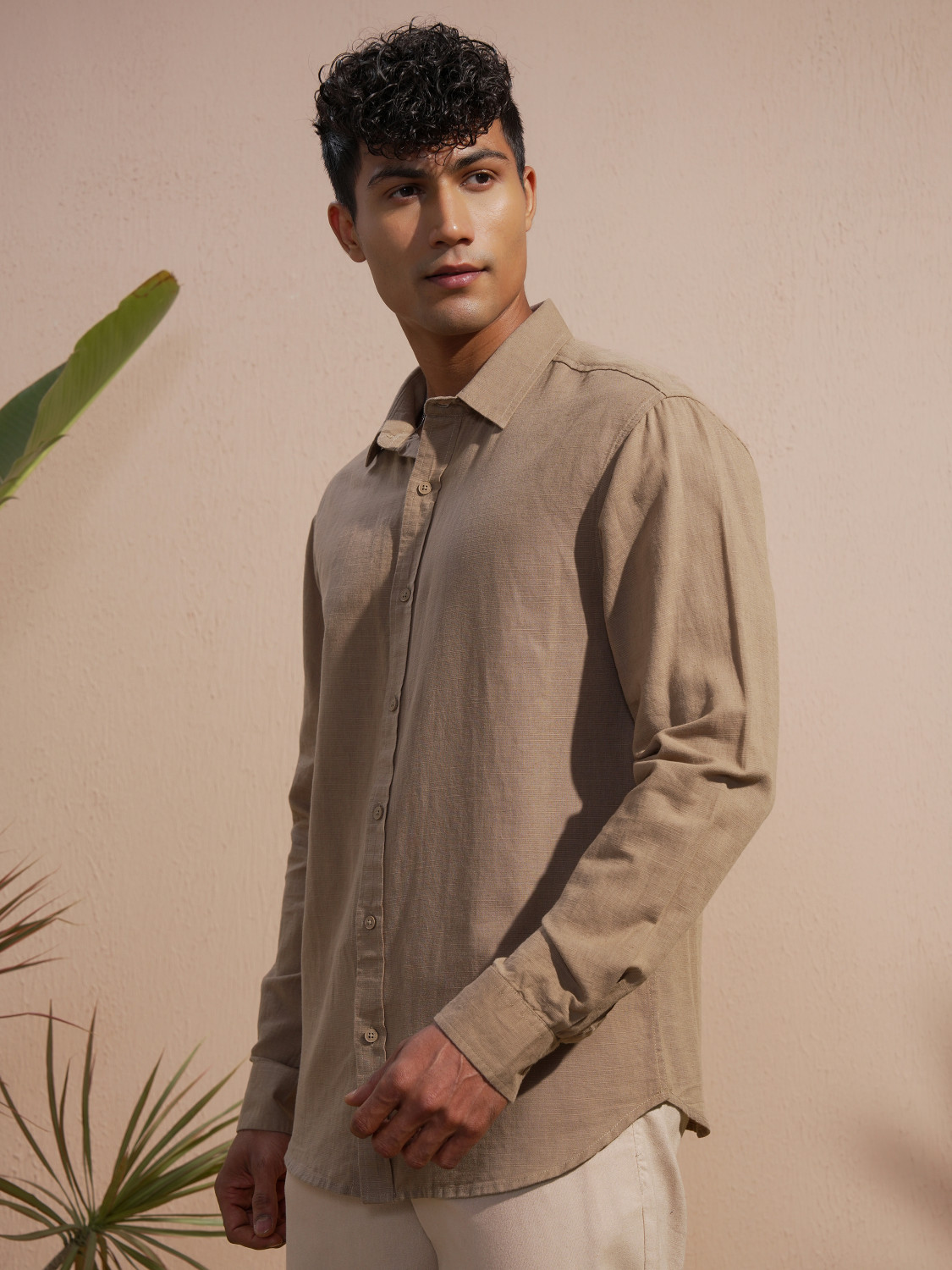 Image of HIGHLANDER Men Solid Casual Khaki Shirt