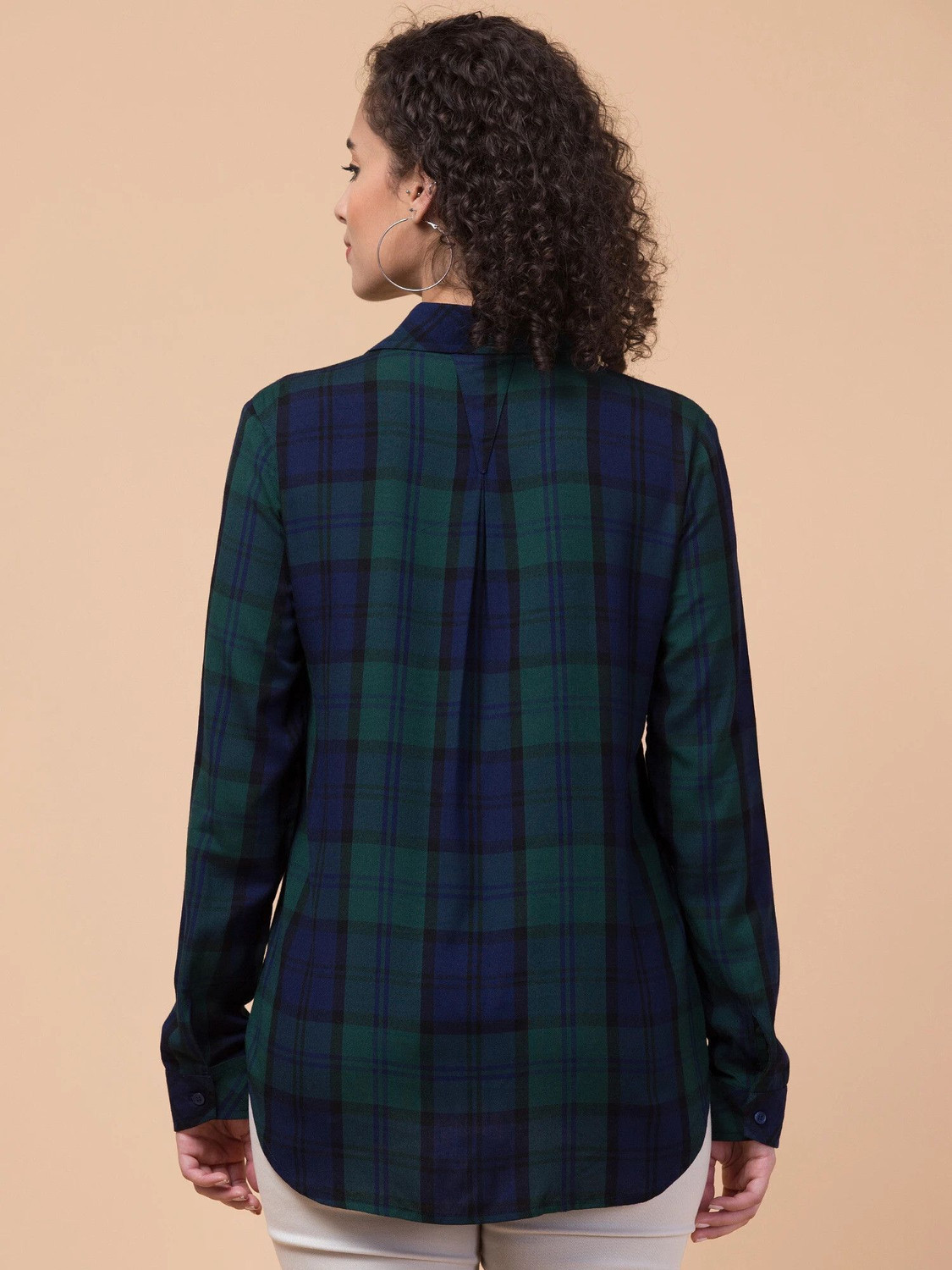 Image of Hive91 Women Checkered Casual Black, Dark Blue, Green Shirt