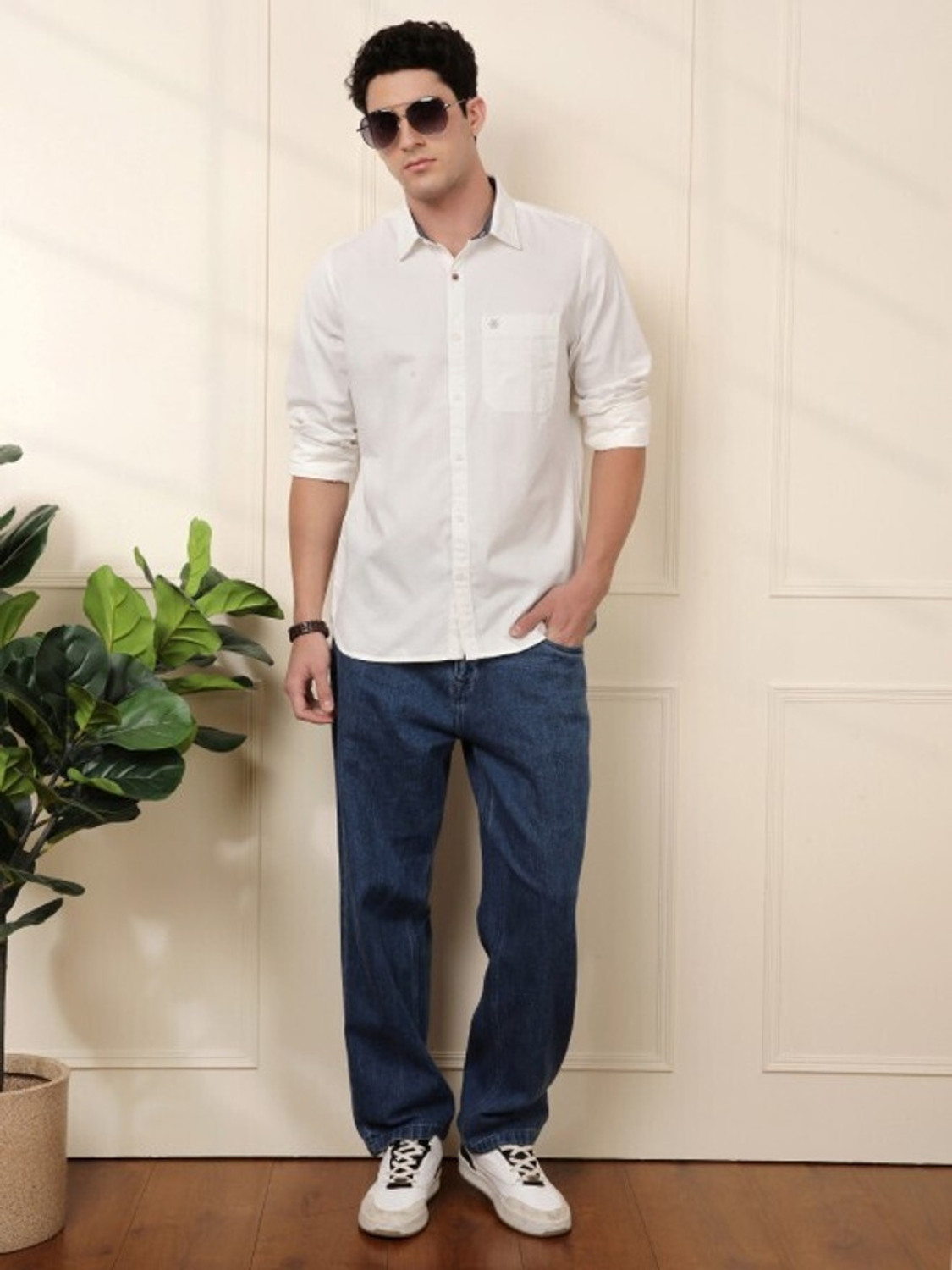 Image of WROGN Men Solid Casual White Shirt