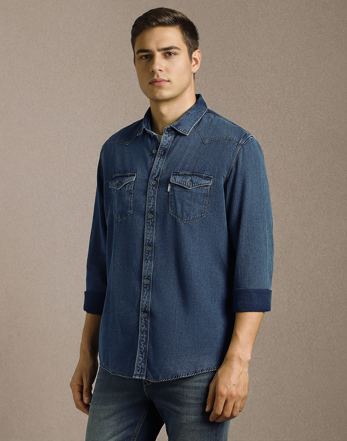 Image of LOUIS PHILIPPE Men Solid Casual Blue Shirt