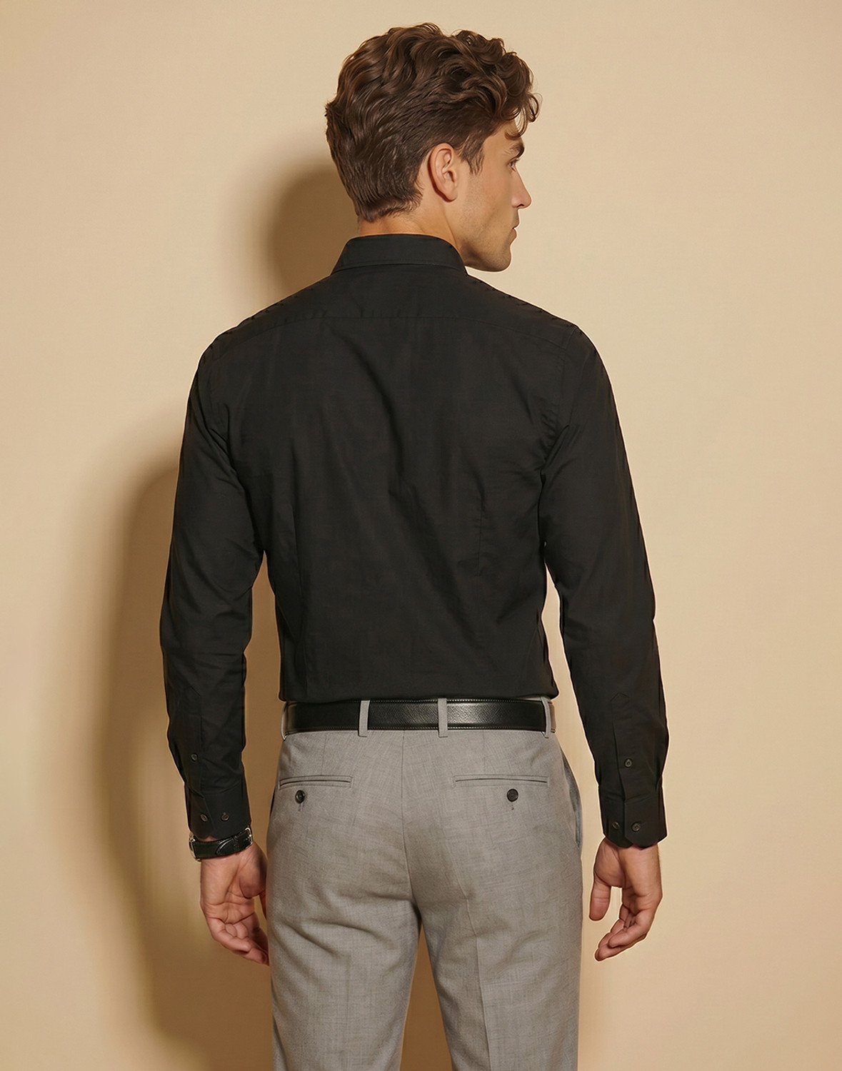 Image of PETER ENGLAND Men Solid Formal Black Shirt
