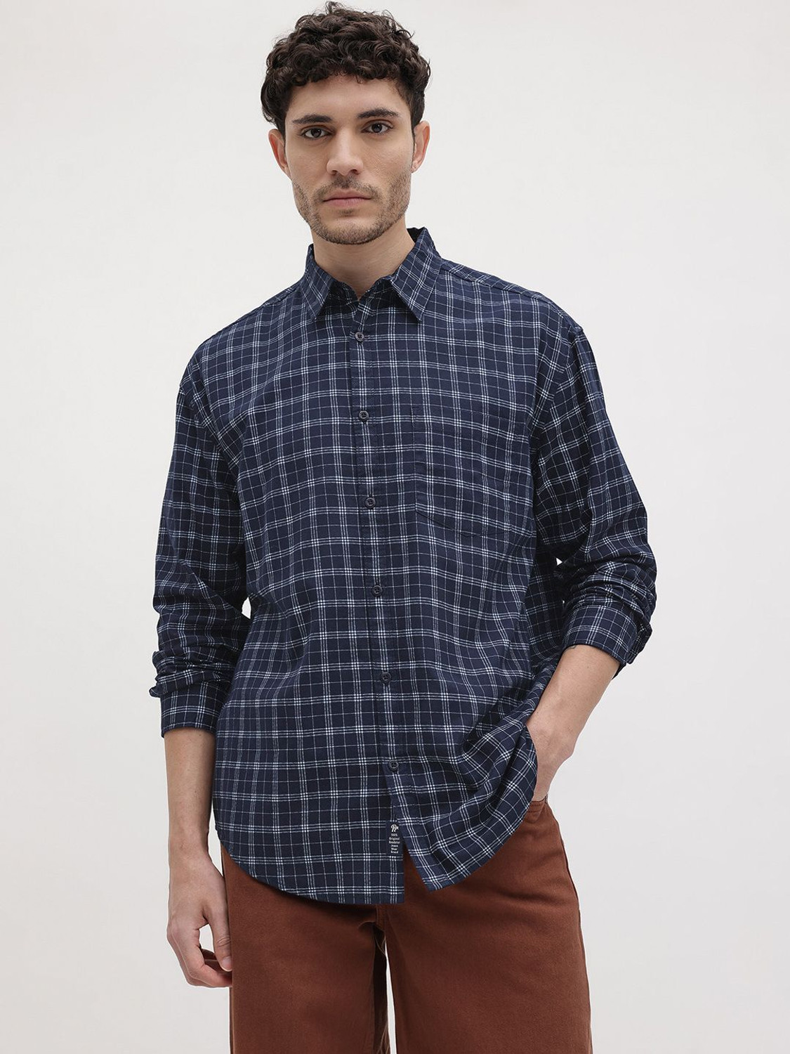 Image of Roadster Men Checkered Casual Blue Shirt