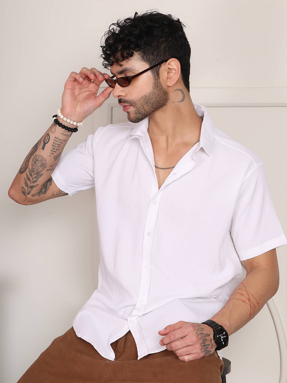ANP BIHARIKA Men Solid Casual White Shirt