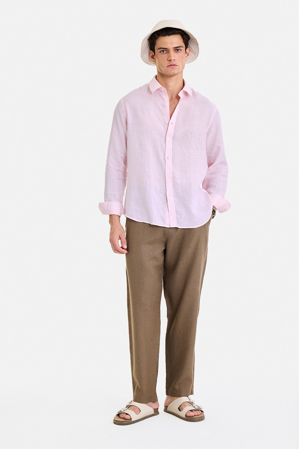 Image of Snitch Men Striped Casual Pink Shirt