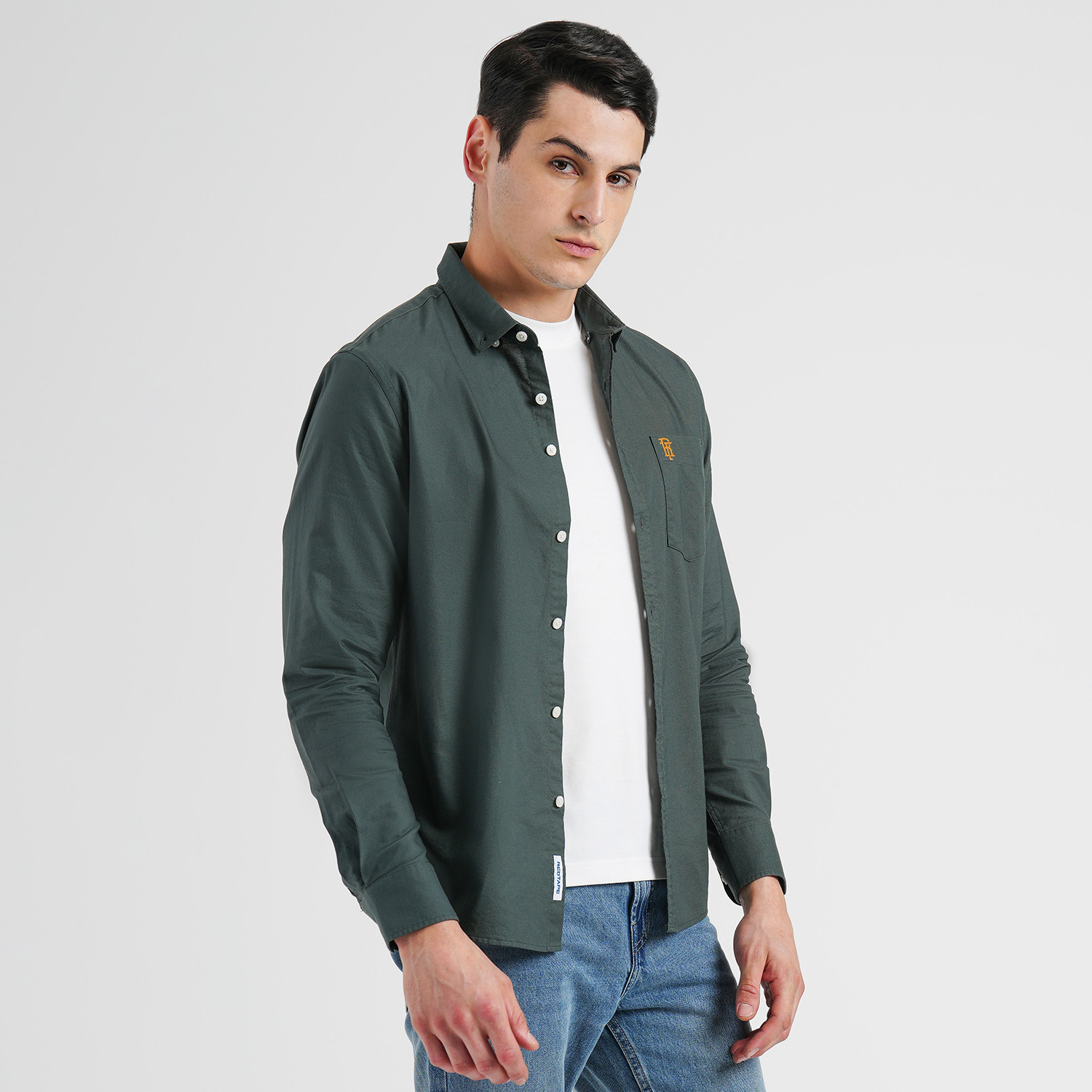 Image of RED TAPE Men Solid Casual Green Shirt