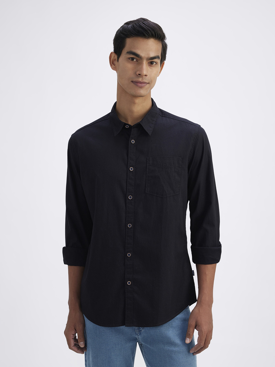 Image of Pepe Jeans Men Solid Casual Black Shirt
