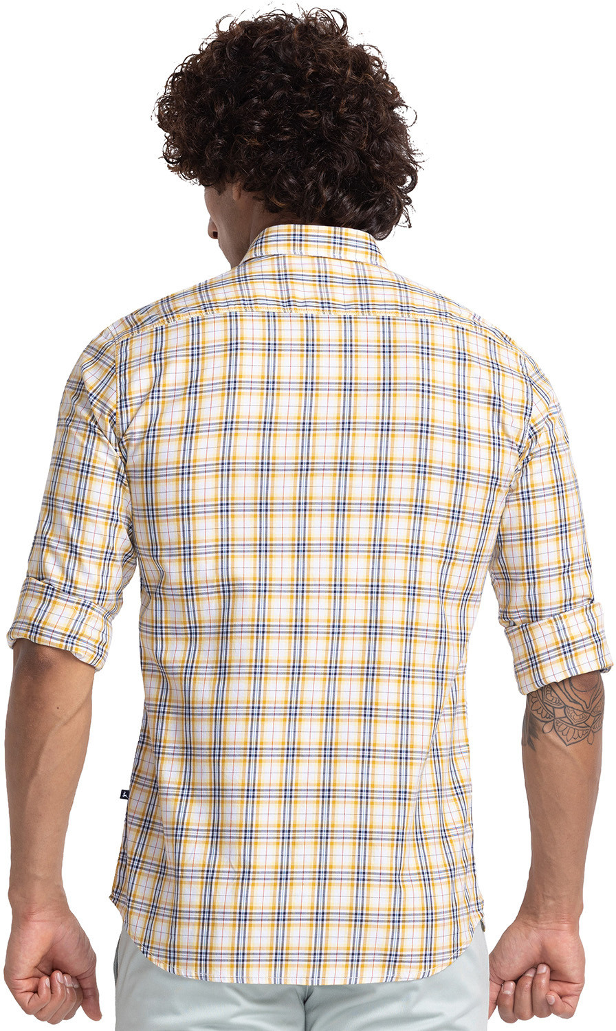 Image of PARX Men Checkered Casual Yellow Shirt