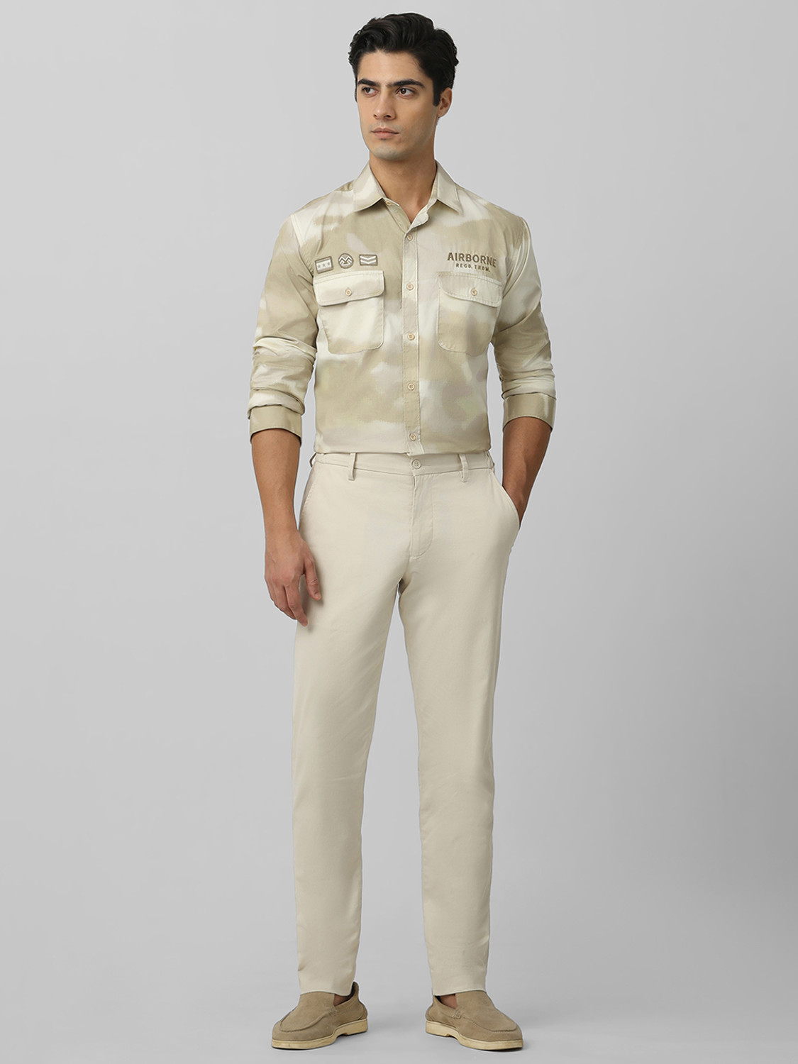 Image of MUFTI Men Printed Casual Beige Shirt