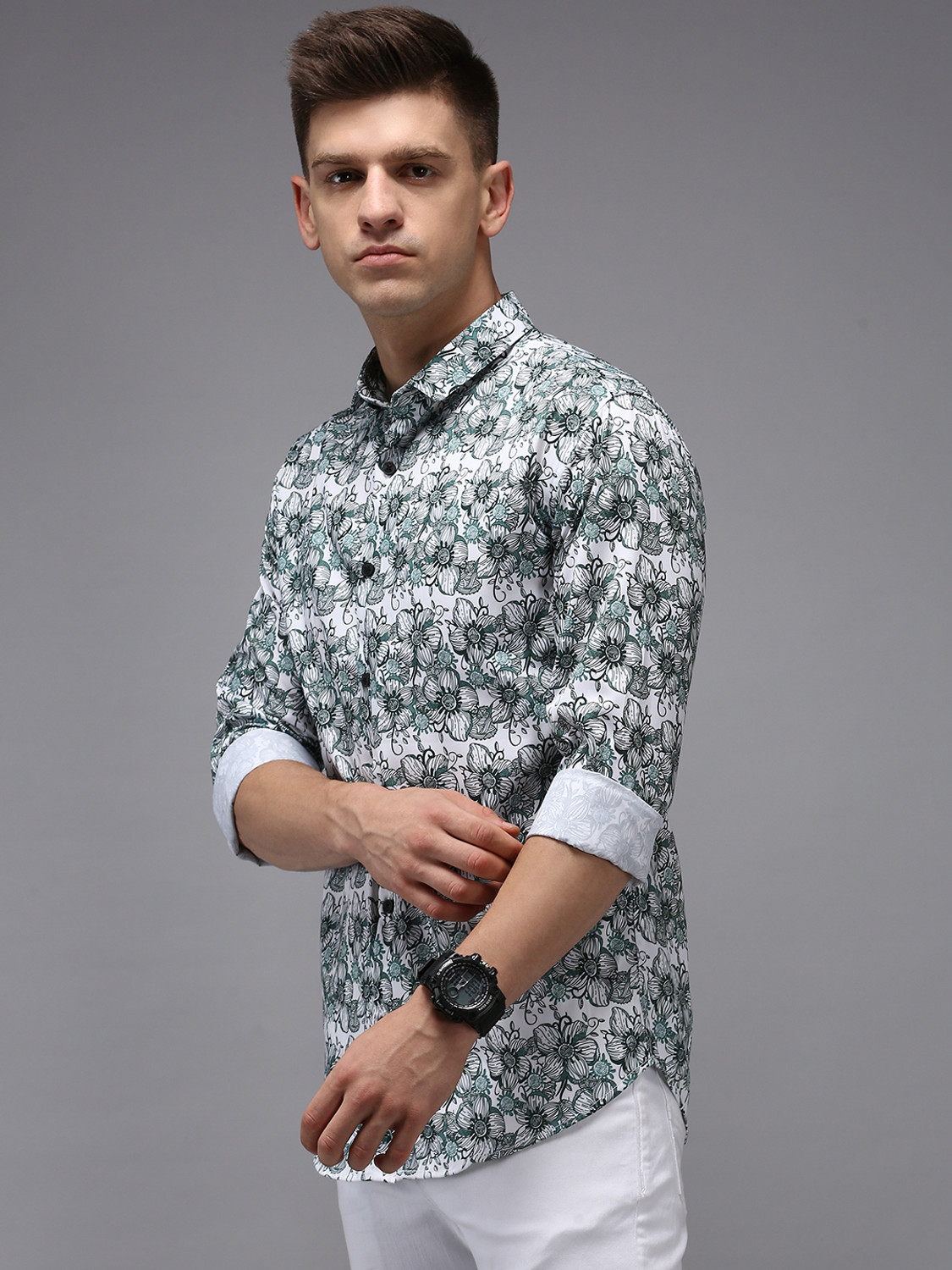 Image of SHOWOFFFF Men Printed Casual White Shirt
