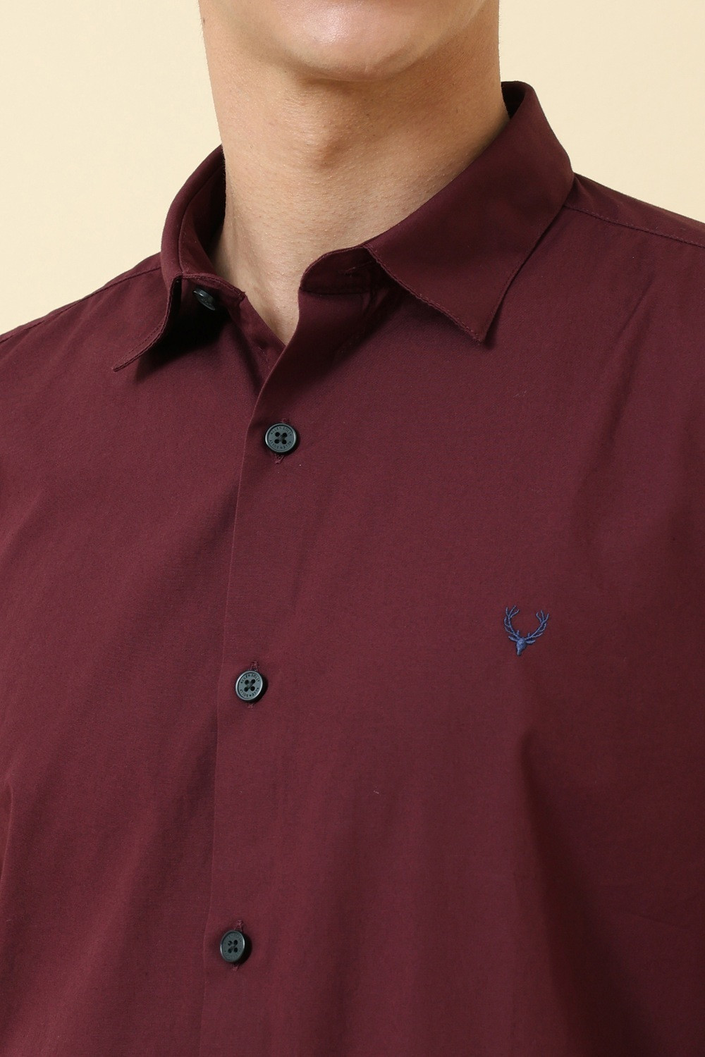 Image of Allen Solly Men Solid Casual Maroon Shirt
