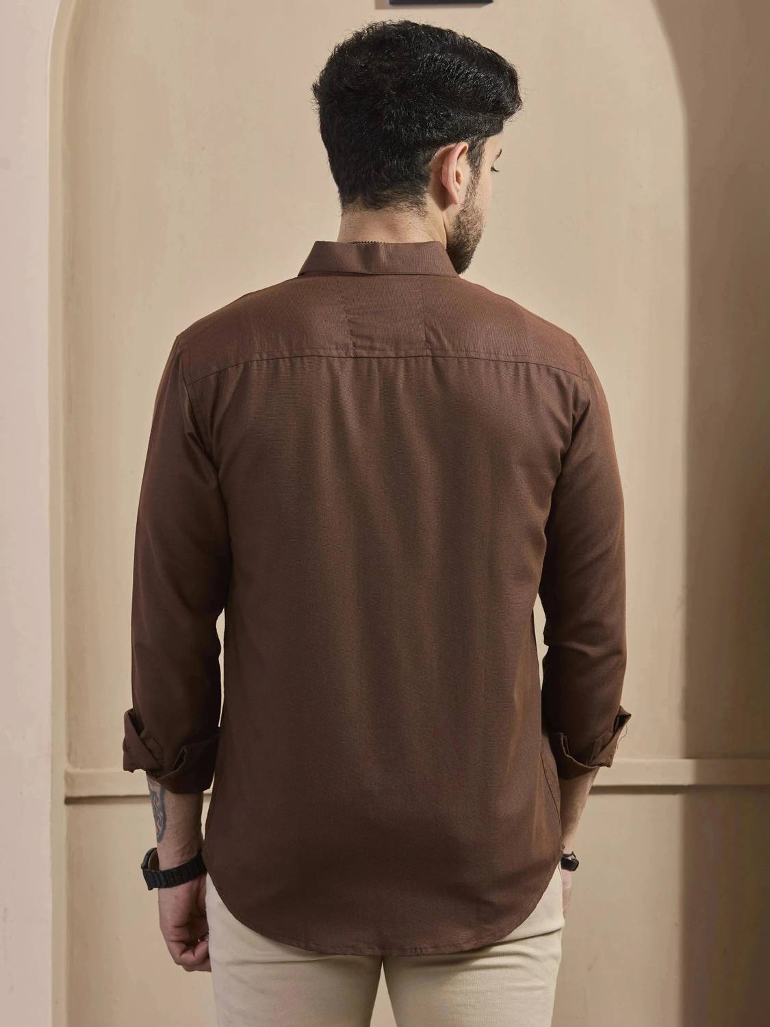 STONEBERG Men Solid Brown Shirt - Image 2