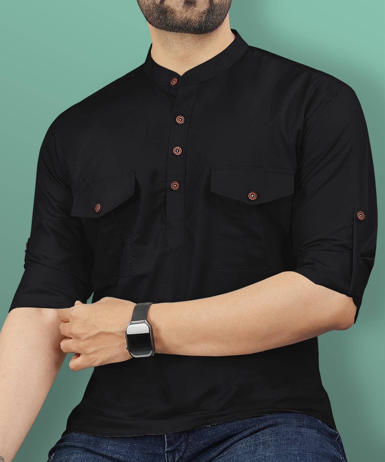 VeBNoR Men Regular Fit Solid Mandarin Collar Casual Shirt