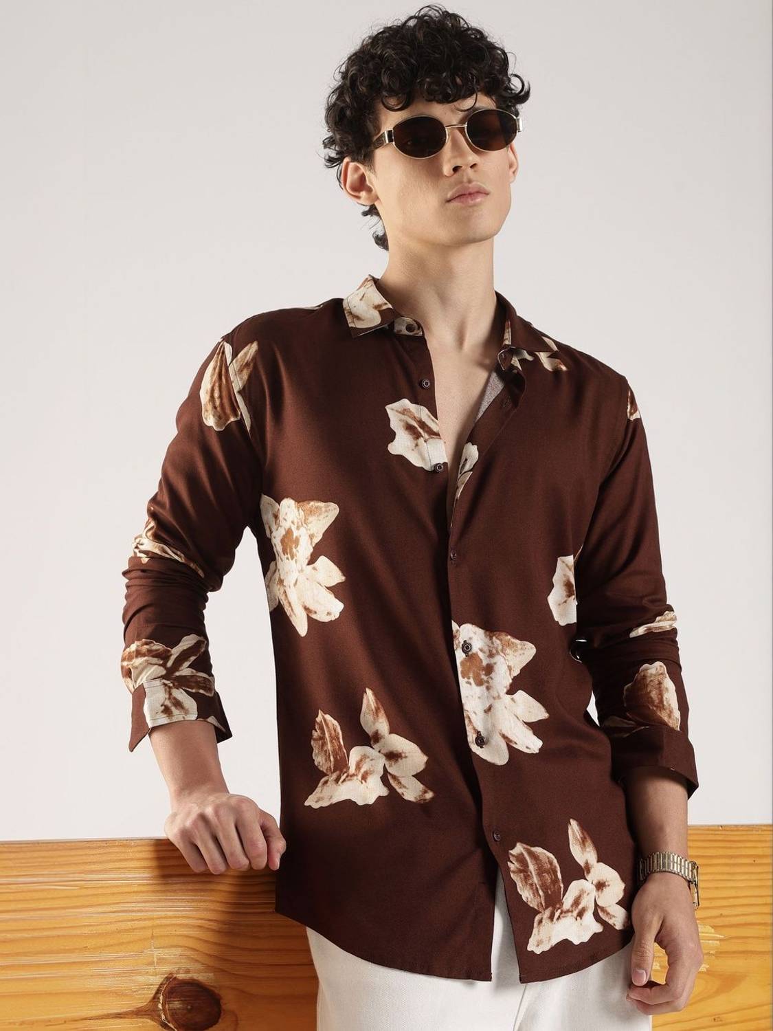HERE&NOW Men Floral Brown Shirt - Image 4