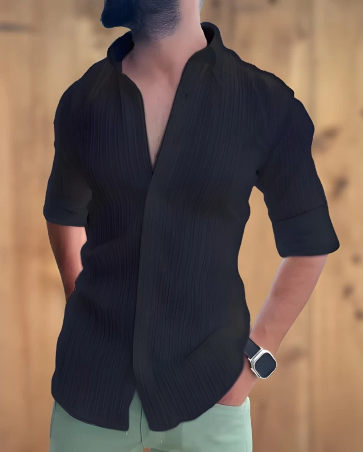 Image of ManlyAttire Men Self Design Casual Black Shirt