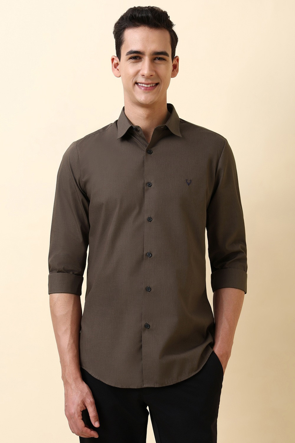 Image of Allen Solly Men Solid Casual Brown Shirt