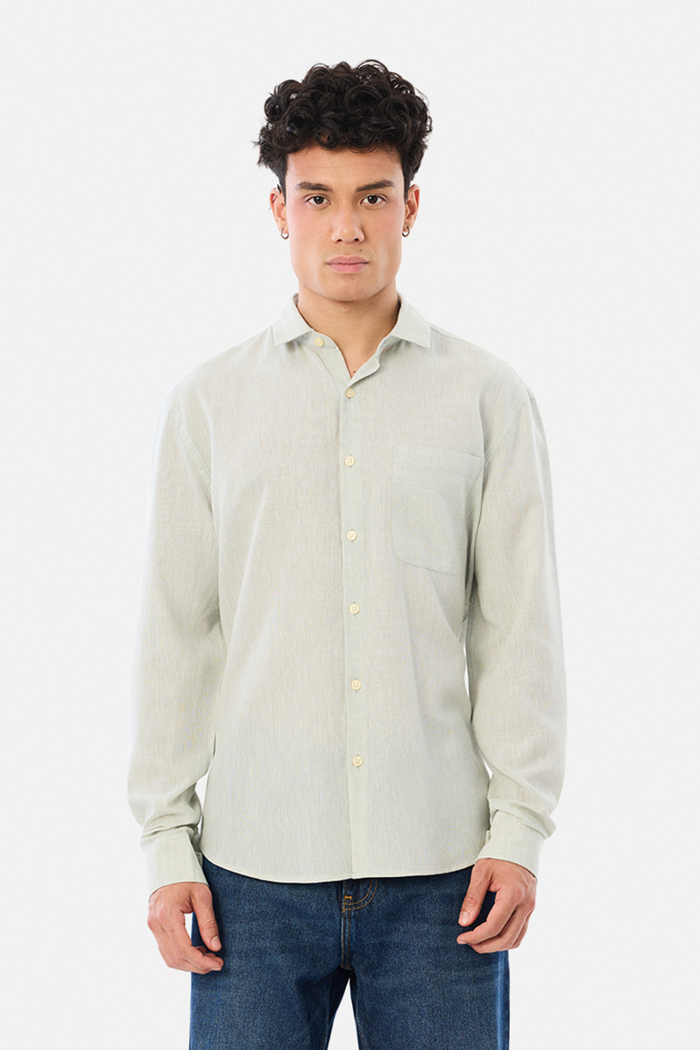 Image of Snitch Men Solid Casual Light Green Shirt