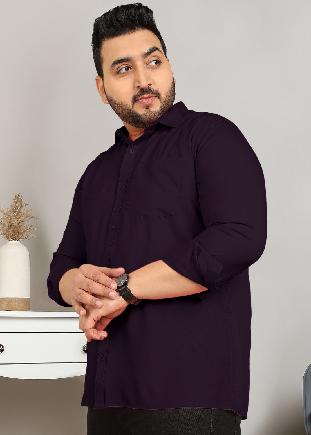 Image of METRONAUT PLUS Men Solid Casual Purple Shirt