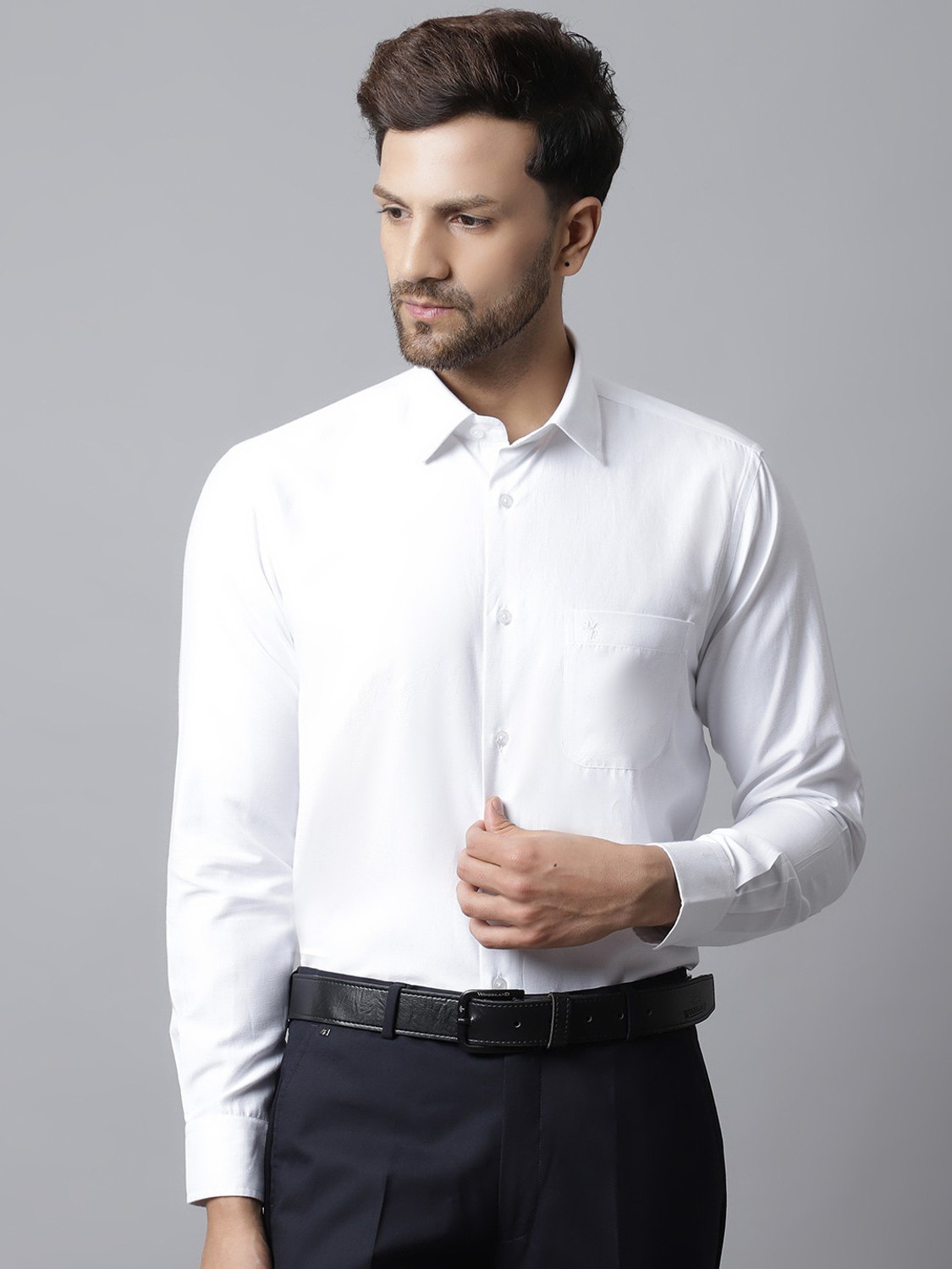 Image of CANTABIL Men Solid Formal White Shirt