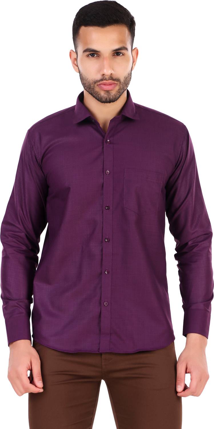 BALESHWAR Men Solid Casual Purple Shirt