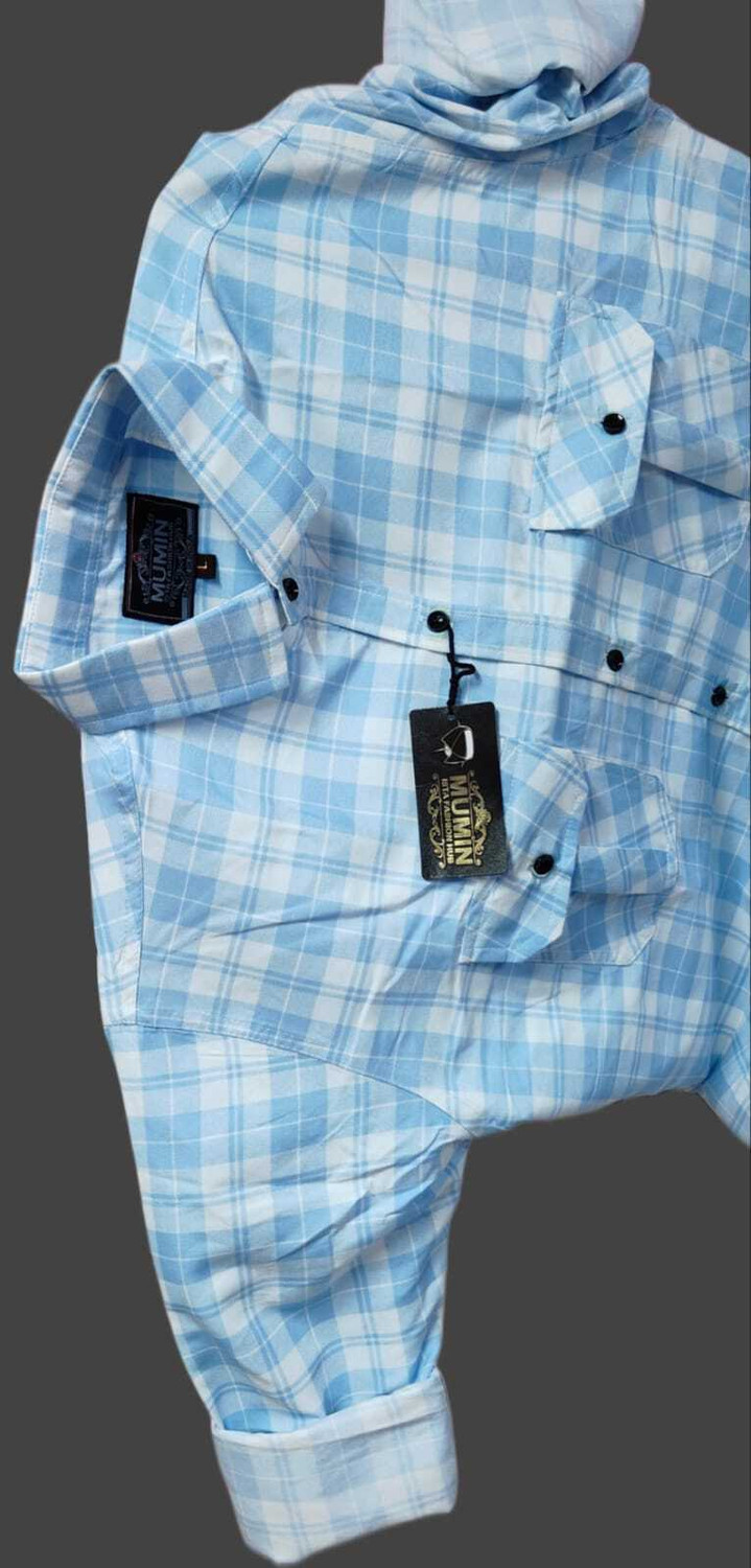Image of MUMIN Men Checkered Casual Light Blue, White Shirt